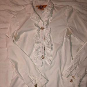 Tory Burch White Ruffle Blouse